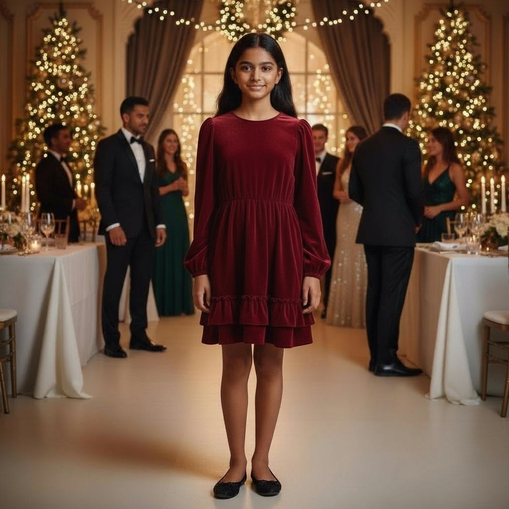 NWT Rare Editions Girls Burgundy Velvet Dress Thanksgiving Christmas Holiday